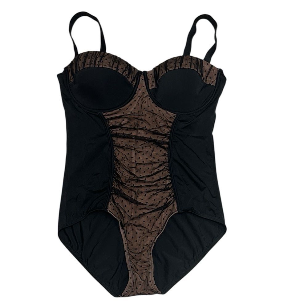 Swimsuits For All Black Lace Polka Dots 1pc Swimsuit NEW Underwire Size 16